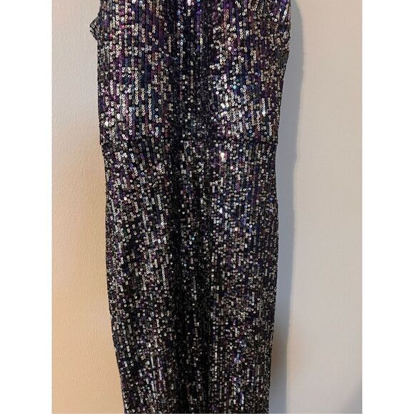 Betsy Adam Women's 4 Sequin Halter Evening Gown Black Metallic Glitz Glam Party - Picture 6 of 12